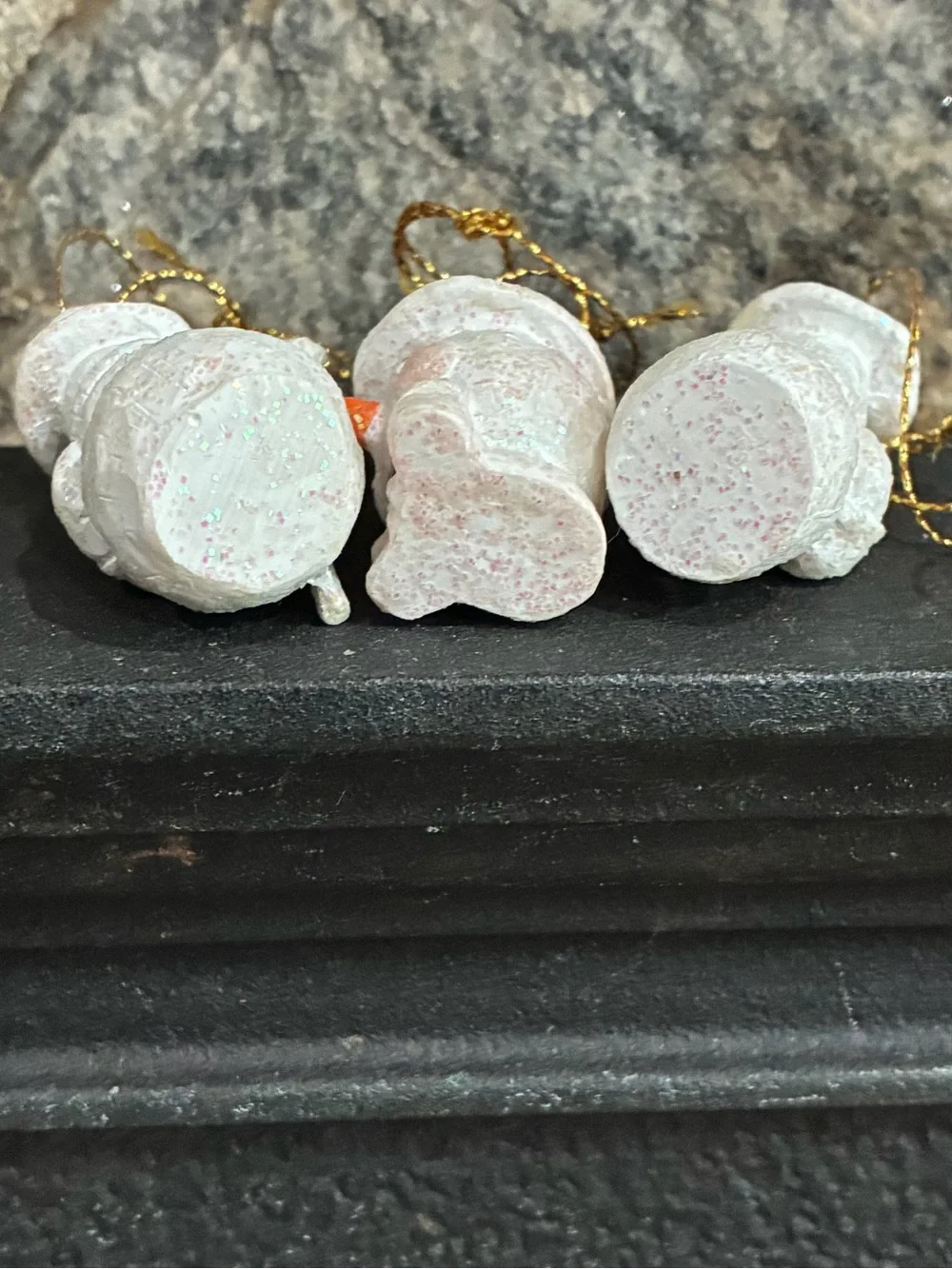 Retro Cheerful Snowmen With Glitter Christmas Holiday Ornaments